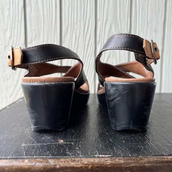 Dansko Jacinda Black Leather Wedge Sandals Size 40 Slingback Comfort - Picture 4 of 11
